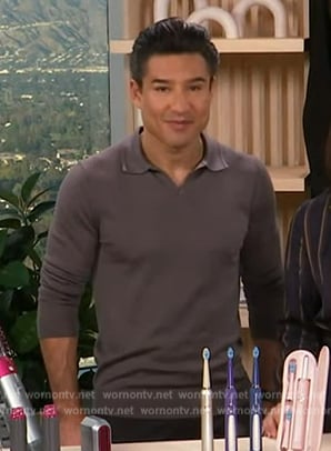 Mario’s gray long sleeve polo shirt on Access Hollywood