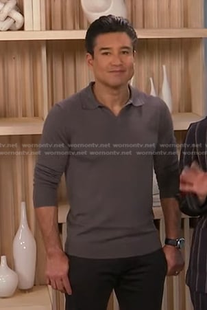 Mario’s gray long sleeve polo shirt on Access Hollywood