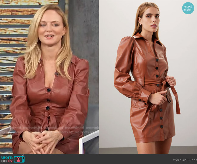 Marissa Webb Faux Leather Mini Dress worn by Heather Graham on Access Hollywood