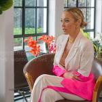 Mary’s pink two-tone suit and studded sandals on Selling Sunset
