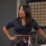 Melinda’s navy floral contrast dress on Days of our Lives