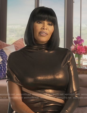 Mia’s bronze confessional dress on The Real Housewives of Potomac