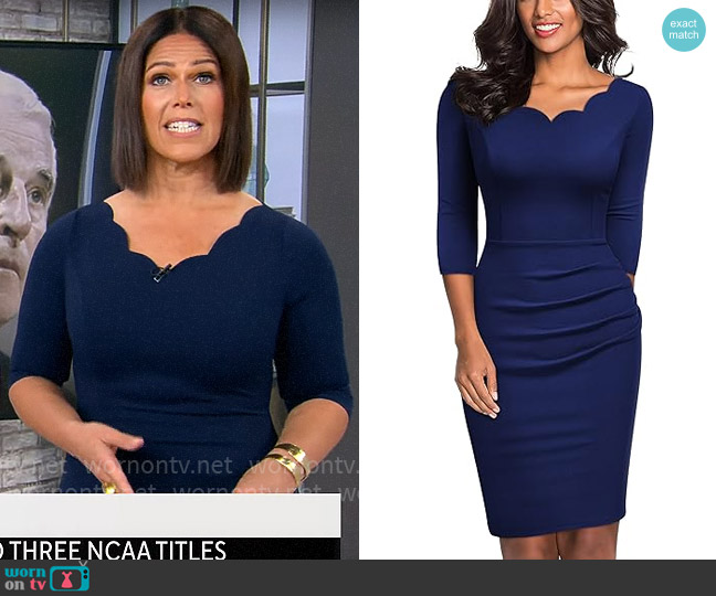 Miusol Ruffle Style 2/3 Sleeve Dress in Navy worn by Dana Jacobson on CBS Mornings