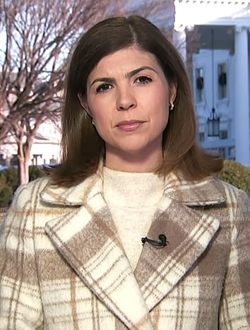 Monica Alba’s beige plaid wrap coat on NBC News Daily