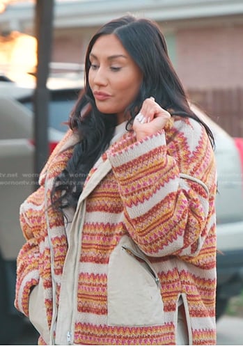 Monica’s fair isle fleece jacket on The Real Housewives of Salt Lake City