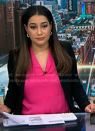 Morgan’s pink v-neck blouse on NBC News Daily