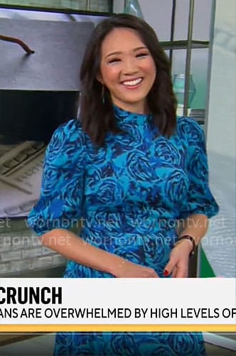 Nancy Chen’s blue rose print dress on CBS Mornings