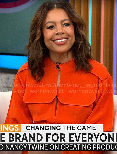 Nancy Twine’s orange utility dress on CBS Mornings