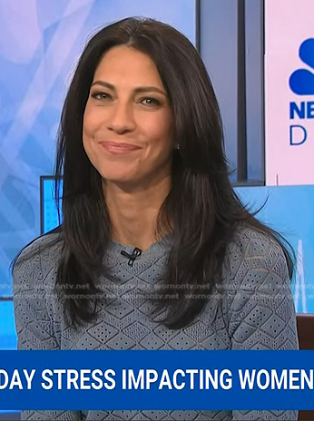 Dr. Natalie Azar’s blue pointelle sweater on NBC News Daily