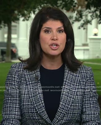 Natalie Brand’s navy tweed blazer on CBS Evening News