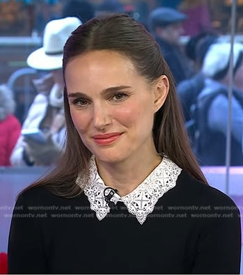 Natalie Portman’s black pleated dress with lace collar on Today