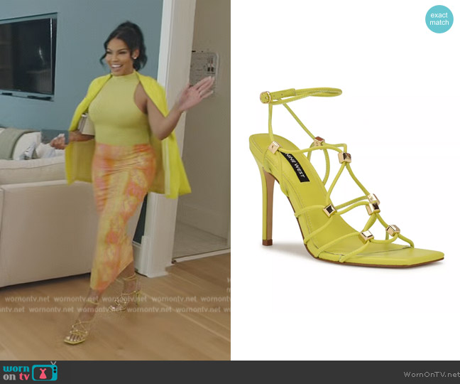 Nine West Tenor Ankle Wrap Heeled Dress Sandals worn by Mia Thornton on The Real Housewives of Potomac