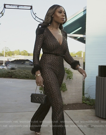 Nneka’s black metallic jumpsuit on The Real Housewives of Potomac