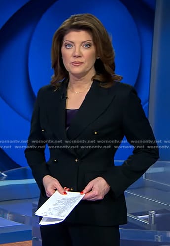 Norah’s black double breasted blazer on CBS Evening News
