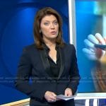 Nora’s navy contrast shawl collar blazer on CBS Evening News