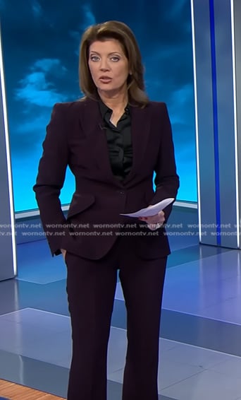 Norah’s plum blazer and pants on CBS Evening News