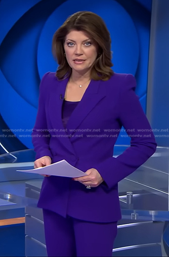 Norah’s purple double breasted blazer on CBS Evening News