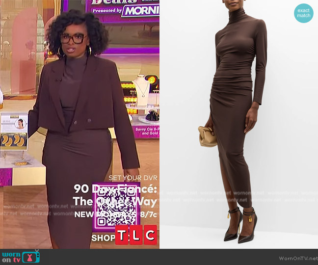 Norma Kamali Long-Sleeve Turtleneck Side Drape Gown worn by Jennifer Hudson on The Jennifer Hudson Show
