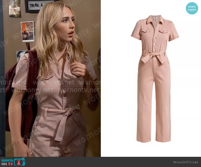 Paige Anessa Jumpsuit in Vintage Rouge Glow worn by Josslyn Jacks (Eden McCoy) on General Hospital