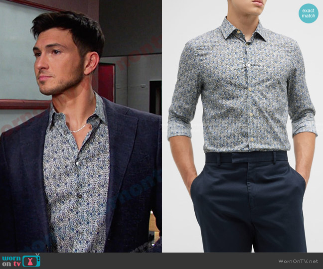 Paul Smith Floral-Print Organic Cotton Dress Shirt worn by Alexander Kiriakis (Robert Scott Wilson) on Days of our Lives