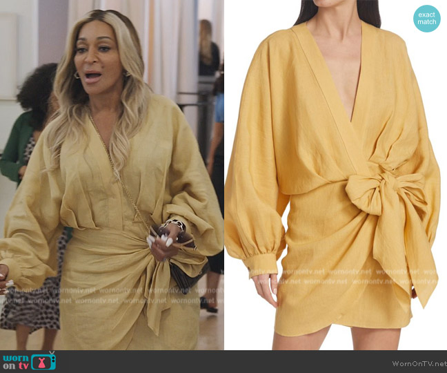 Piece of White Peony Linen Wrap Dress worn by Karen Huger on The Real Housewives of Potomac