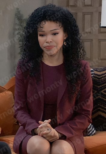 Portia’s burgundy sheath dress and blazer on General Hospital