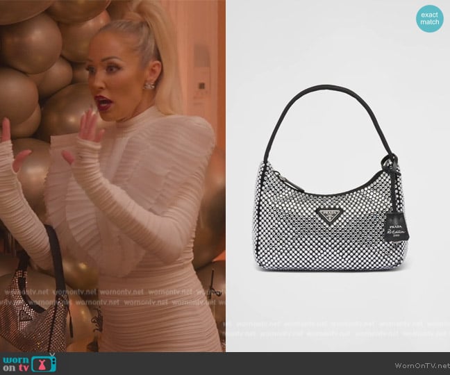 Prada Satin Mini Bag with Crystals worn by Mary Fitzgerald on Selling Sunset