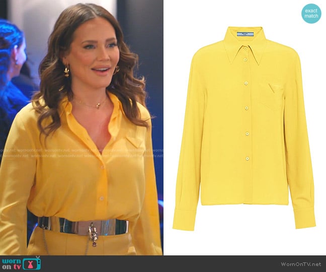 Prada Pointed Collar Silk Shirt worn by Meredith Marks on The Real Housewives of Salt Lake City