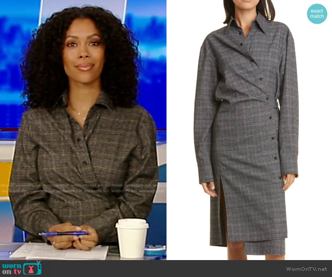 Proenza Schouler White Label Plaid Suiting Wrap Dress worn by Shirleen Allicot on Good Morning America