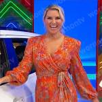 Rachel’s orange floral sequin wrap dress on The Price is Right