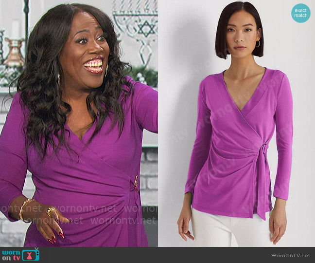 LAUREN Ralph Lauren Faux-Wrap Jersey Top worn by Sheryl Underwood on The Talk