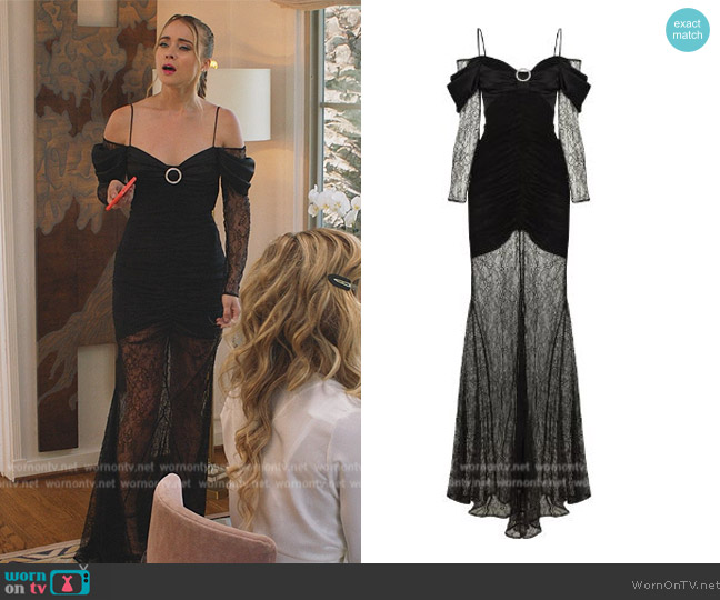 Rasario Crystal ring off-shoulder gown worn by (Hannah Kasulka) on All Rise
