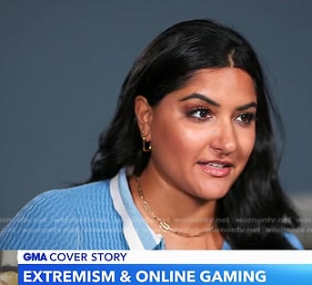 Reena’s blue textured polo top on Good Morning America
