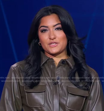 Reena’s khaki brown leather shirtdress on Good Morning America