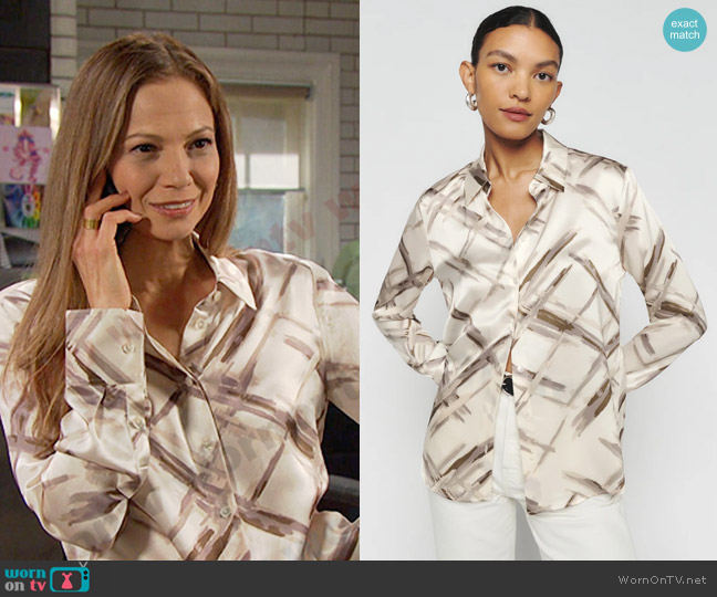 Reformation Sky Relaxed Silk Top in Hex worn by Ava Vitali (Tamara Braun ) on Days of our Lives
