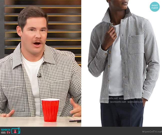 Reiss Cathu Check Cotton Blend Overshirt worn by Adam Devine on Access Hollywood