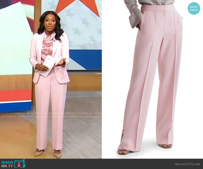 Reiss Marina Wide Leg Slit Hem Trousers worn by Rachel Scott on Good Morning America