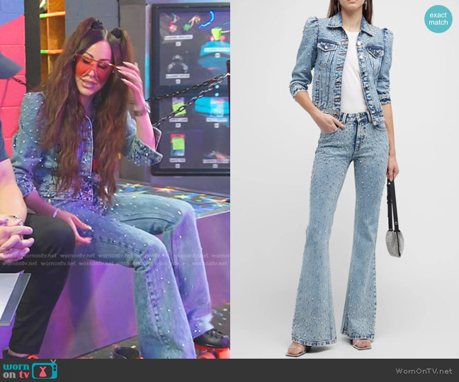 Retrofete Ada Crystal Half-Sleeve Denim Jacket worn by Angie Katsanevas on The Real Housewives of Salt Lake City