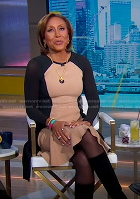 Robin’s beige and black colorblock dress on Good Morning America