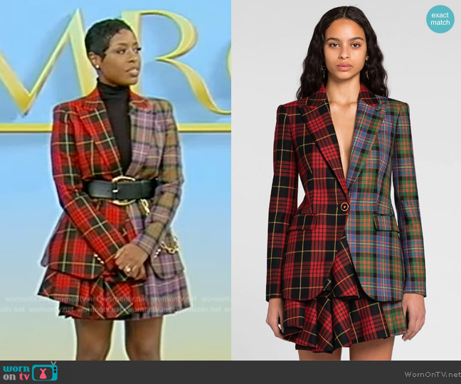 Roberto Cavalli Tartan Wool Jacket worn by Jenee Naylor on Tamron Hall Show