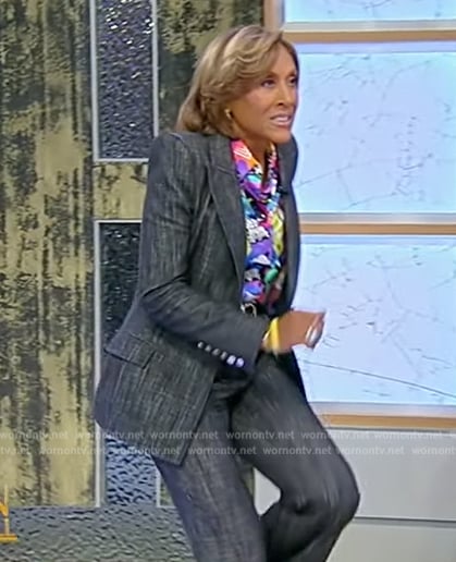 Robin’s gray suit and printed blouse on Tamron Hall Show