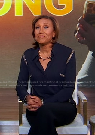 Robin’s black snakeskin trim shirt on Good Morning America