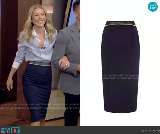 Celine Romy Shirt in Striped Silk worn by Kelly Ripa on Live with Kelly and Mark