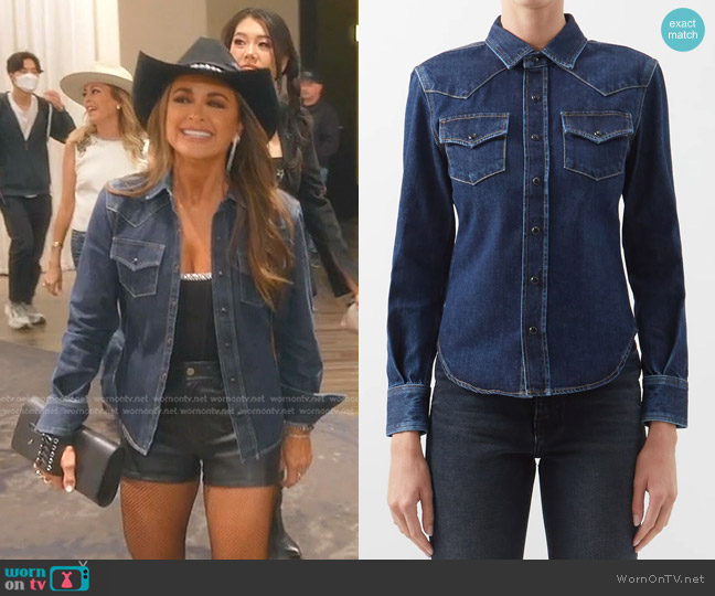Saint Laurent Western-Yoke Denim Shirt worn by Kyle Richards on The Real Housewives of Beverly Hills