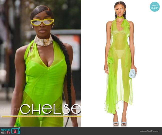 Saks Potts Janice Dress in Neon Green worn by Chelsea Lazkani on Selling Sunset