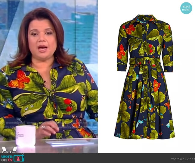 Samantha Sung Audrey Bug Print Quarter-Sleeve Shirtdress worn by Ana Navarro on The View