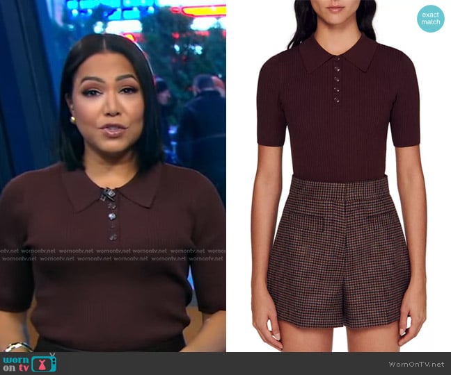 Sandro Mileva Rib Polo Sweater worn by Stephanie Ramos on Good Morning America