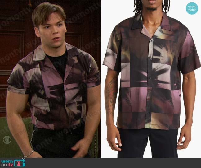 Saturdays NYC Canty Disco Print Short Sleeve Camp Shirt worn by R.J. Forrester (Joshua Hoffman) on The Bold and the Beautiful