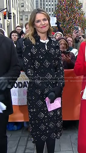 Savannah’s black embellished coat on Today