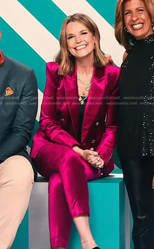 Savannah’s fuchsia velvet suit on Today Family Holiday Card